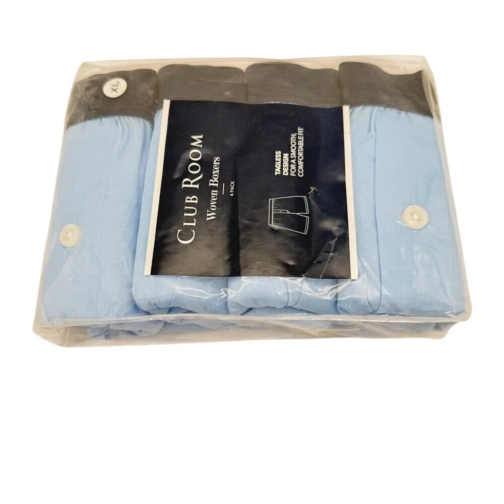 Club‎ Room Men's Woven Boxers 4-Pack XL Sky Sail Blue 100% Cotton NWT